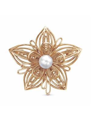 Брошь серебро 925 пробы, покрытие - золочение, вставка - имитация жемчуга