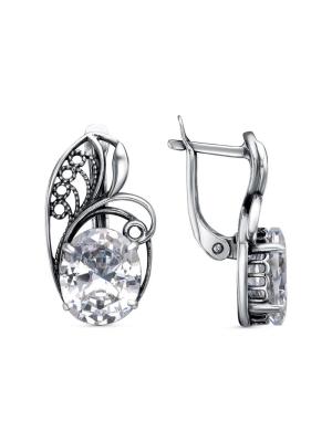 Серьги бижутерия, покрытие - серебрение с оксидированием, вставка - фианит (недрагоценный камень)