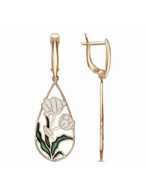 Серьги бижутерия, покрытие - золочение, отделка - эмаль, без вставок