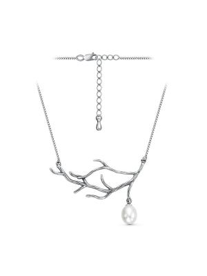 Колье бижутерия, покрытие - оксидирование, платинирование, вставка - имитация жемчуга