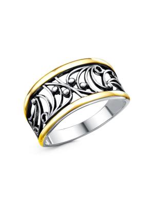 Кольцо бижутерия, покрытие - серебрение с оксидированием, выборочное золочение, без вставок