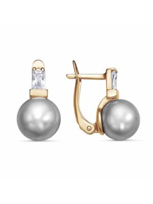 Серьги бижутерия, покрытие - золочение, вставка - имитация жемчуга, фианит (недрагоценный камень)