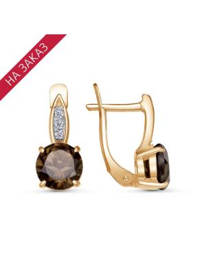 Серьги серебро 925 пробы, покрытие - золочение, выборочное родирование, вставка - дымчатый кварц, фианит (недрагоценный камень)