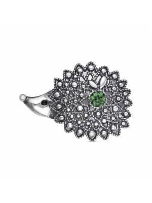 Брошь серебро 925 пробы, покрытие - оксидирование, отделка - эмаль, вставка - искусственная шпинель