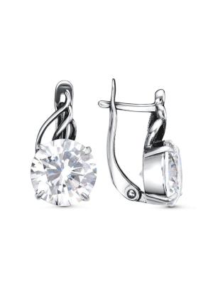 Серьги бижутерия, покрытие - серебрение с оксидированием, вставка - фианит (недрагоценный камень)