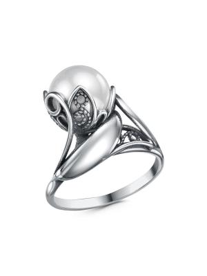 Кольцо бижутерия, покрытие - серебрение с оксидированием, вставка - имитация жемчуга