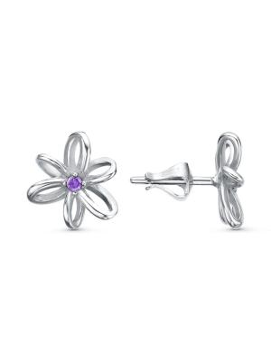 Серьги серебро 925 пробы, покрытие - платинирование, вставка - фианит (недрагоценный камень)