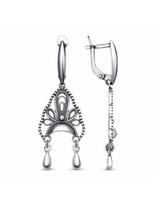 Серьги бижутерия, покрытие - серебрение с оксидированием, без вставок