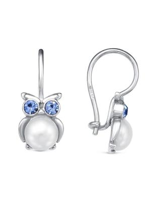 Серьги бижутерия, покрытие - серебрение, вставка - имитация жемчуга, стекло ювелирное preciosa