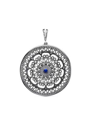 Подвеска серебро 925 пробы, покрытие - оксидирование, вставка - искусственная шпинель