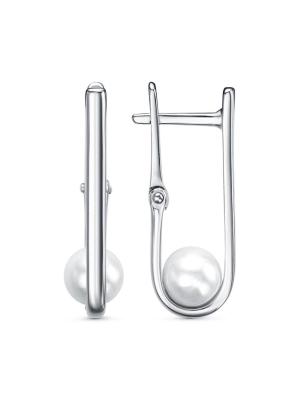 Серьги серебро 925 пробы, покрытие - родирование, вставка - имитация жемчуга