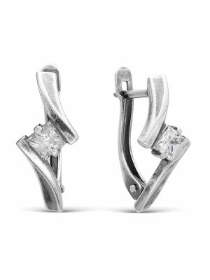 Серьги бижутерия, покрытие - серебрение с оксидированием, вставка - фианит (недрагоценный камень)