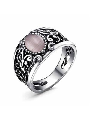 Кольцо бижутерия, покрытие - серебрение с оксидированием, вставка - искусственный кошачий глаз