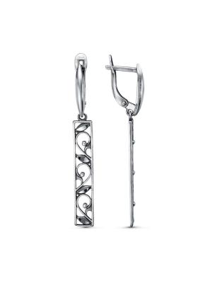 Серьги бижутерия, покрытие - серебрение с оксидированием, отделка - алмазная грань, без вставок