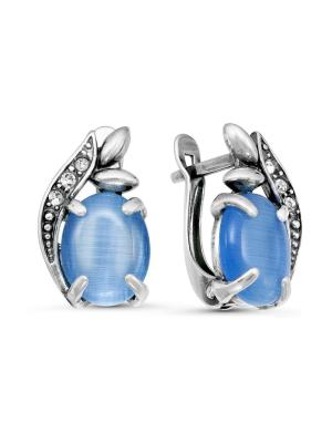 Серьги бижутерия, покрытие - серебрение с оксидированием, вставка - искусственный кошачий глаз , стекло ювелирное preciosa