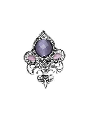 Брошь бижутерия, покрытие - серебрение с оксидированием, вставка - искусственный кошачий глаз