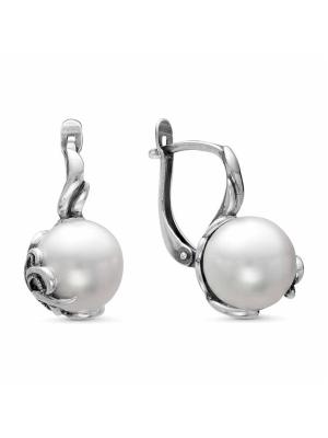 Серьги бижутерия, покрытие - серебрение с оксидированием, вставка - имитация жемчуга