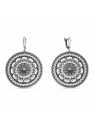 Серьги серебро 925 пробы, покрытие - оксидирование, вставка - фианит (недрагоценный камень)