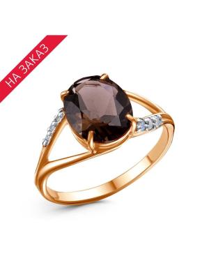 Кольцо серебро 925 пробы, покрытие - золочение, выборочное родирование, вставка - дымчатый кварц, фианит (недрагоценный камень)