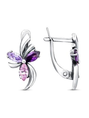 Серьги бижутерия, покрытие - серебрение с оксидированием, вставка - фианит (недрагоценный камень)