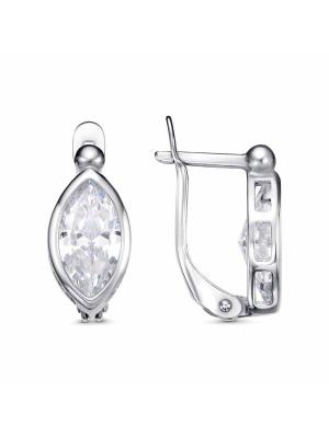 Серьги бижутерия, покрытие - платинирование, вставка - фианит (недрагоценный камень)