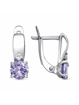 Серьги бижутерия, покрытие - платинирование, вставка - фианит (недрагоценный камень)