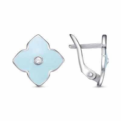 Серьги серебро 925 пробы, покрытие - платинирование, отделка - эмаль, вставка - стекло ювелирное preciosa