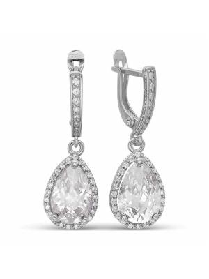 Серьги серебро 925 пробы, покрытие - родирование, вставка - фианит (недрагоценный камень)