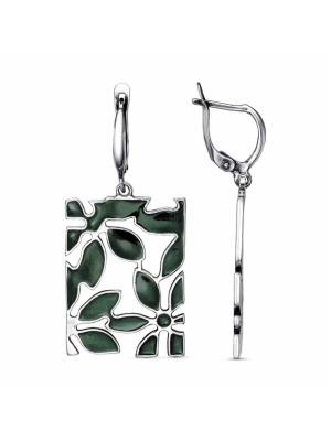 Серьги бижутерия, покрытие - серебрение с оксидированием, отделка - эмаль, без вставок