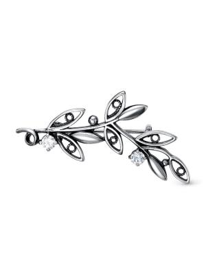 Брошь серебро 925 пробы, покрытие - оксидирование, вставка - фианит (недрагоценный камень)