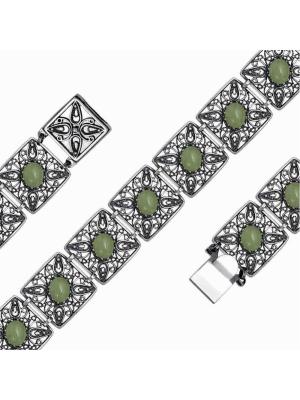 Браслет бижутерия, покрытие - серебрение с оксидированием, вставка - искусственный нефрит