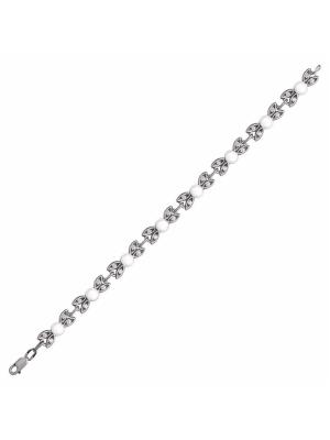 Браслет серебро 925 пробы, покрытие - оксидирование, вставка - культивированный жемчуг, фианит (недрагоценный камень)