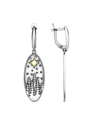 Серьги серебро 925 пробы, покрытие - оксидирование, выборочное золочение, без вставок