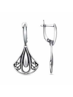 Серьги бижутерия, покрытие - серебрение с оксидированием, без вставок