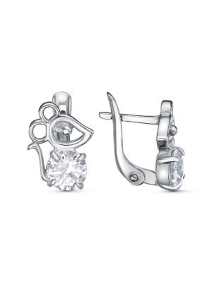 Серьги серебро 925 пробы, покрытие - платинирование, вставка - фианит (недрагоценный камень)