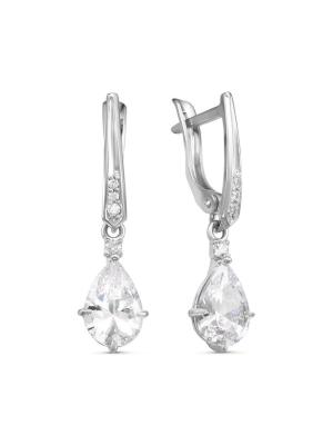 Серьги серебро 925 пробы, покрытие - родирование, вставка - фианит (недрагоценный камень)