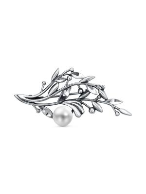Брошь бижутерия, покрытие - серебрение с оксидированием, вставка - культивированный жемчуг