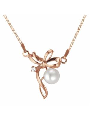 Колье бижутерия, покрытие - золочение, вставка - культивированный жемчуг, фианит (недрагоценный камень)