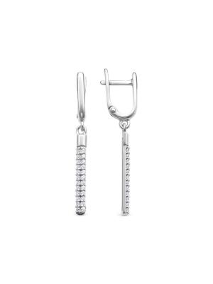 Серьги серебро 925 пробы, покрытие - родирование, вставка - фианит (недрагоценный камень)