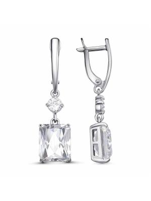 Серьги серебро 925 пробы, покрытие - платинирование, вставка - фианит (недрагоценный камень)