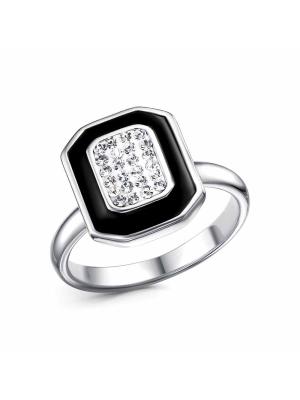 Кольцо бижутерия, покрытие - платинирование, отделка - эмаль, вставка - стекло ювелирное preciosa