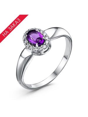 Кольцо серебро 925 пробы, покрытие - родирование, вставка - аметист (полудрагоценный камень), фианит (недрагоценный камень)