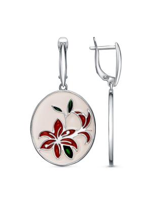 Серьги серебро 925 пробы, покрытие - платинирование, отделка - эмаль, без вставок