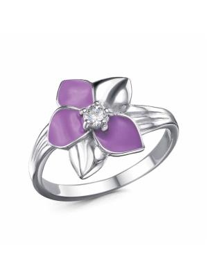 Кольцо бижутерия, покрытие - платинирование, отделка - эмаль, вставка - фианит (недрагоценный камень)