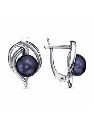 Серьги бижутерия, покрытие - серебрение с оксидированием, вставка - культивированный жемчуг