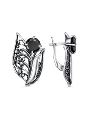 Серьги бижутерия, покрытие - серебрение с оксидированием, вставка - фианит (недрагоценный камень)