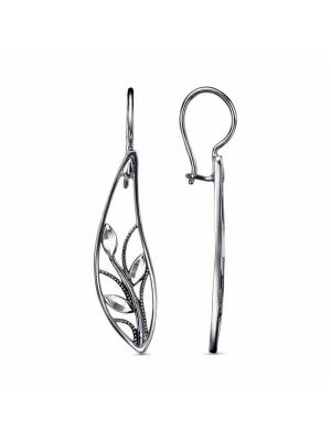 Серьги бижутерия, покрытие - серебрение с оксидированием, отделка - алмазная грань, без вставок