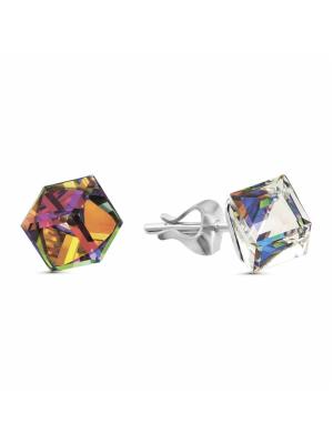 Серьги бижутерия, покрытие - серебрение, вставка - ювелирное стекло европейской огранки