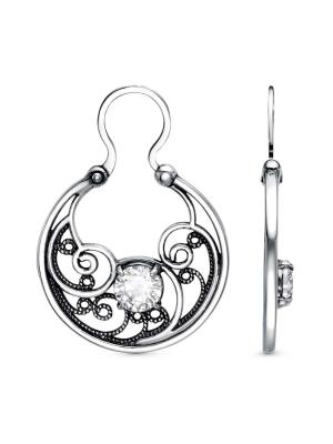 Серьги бижутерия, покрытие - серебрение с оксидированием, вставка - фианит (недрагоценный камень)