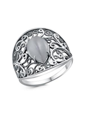 Кольцо бижутерия, покрытие - серебрение с оксидированием, вставка - искусственный кошачий глаз